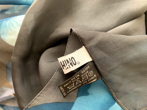  Mochino Mujer!00% Seda Rectángulo Bufanda Gris Oscuro-Azul Flor - Imagen 6 de 9