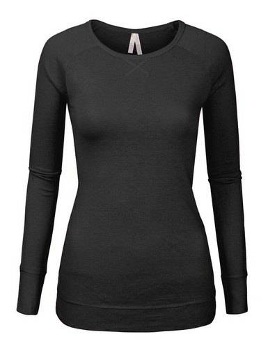 T-shirt maglietta girocollo maglione manica lunga maglia leggera nero raglan slim - Foto 4 di 4