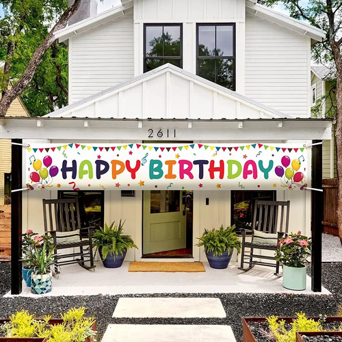 Large Colorful Happy Birthday Yard Banner Sign 118X19.7 Inch with Brass Grommets - Picture 2 of 12