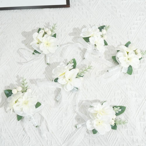 6 Pcs Ivory White Boutonniere for Men Wedding with Pins Wedding Flowers Groom... - Picture 6 of 7