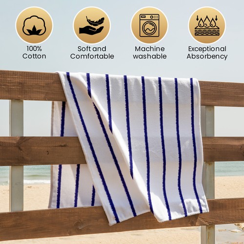 Toallas de playa de amplia decoración a rayas de cabaña 100% algodón 30 X 68 pulgadas 100% algodón - Imagen 10 de 28
