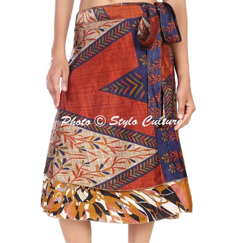 Bohemian Indian Wholesale Art Silk Above Knee Skirt Beach Women Boho Wrap Skirts - Picture 41 of 44