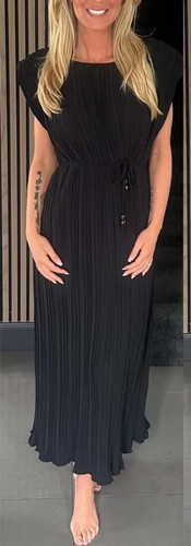Women's Sleeveless Pleated Midi Dress with Waist Tie Casual Summer Fashion Maxi - Picture 2 of 11