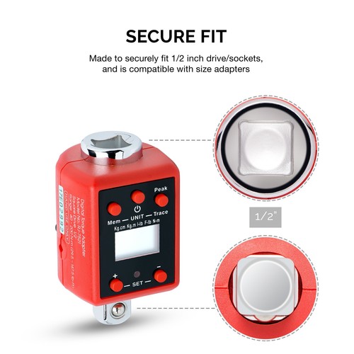NEIKO 20741A 1/2â Digital Torque Adapter 29.5-147.5 Ft-Lb 1/2 Drive Alert - Picture 2 of 7