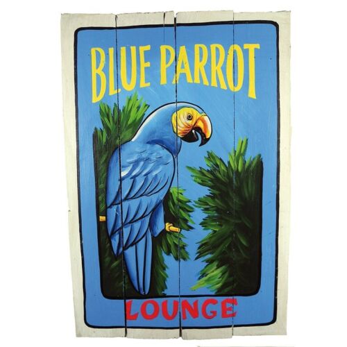 Holzschild Holz Bunt Wandbild Unikat Handarbeit Retro Blue Parrot 60 x 40 cm - Bild 1 von 1