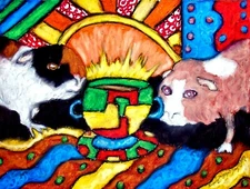 ACEO GUINEA PIG Drinking Coffee KSams Cavy art abstract 2.5 x 3.5 PRINT