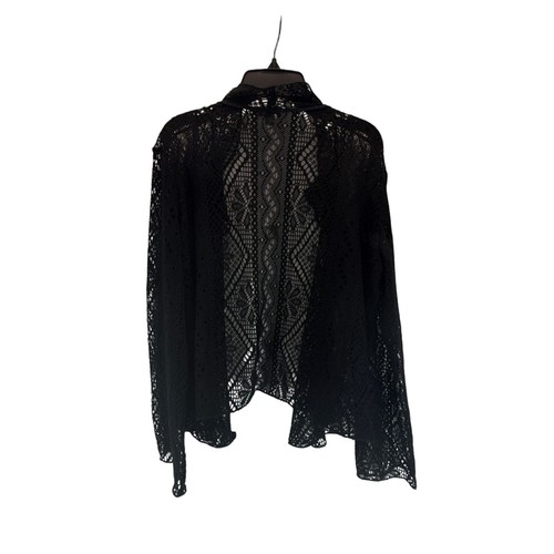J Jill Black Crochet Lace Cardigan Large Open Front Long Sleeve Sheer Whimsygoth - Bild 5 von 7