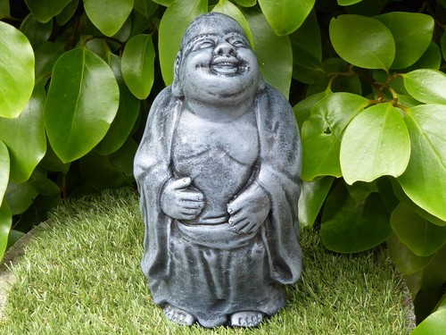 Laughing Standing Buddha Hand Crafted Cast Stone Garden Statue Ornament 24cm - Picture 7 of 11