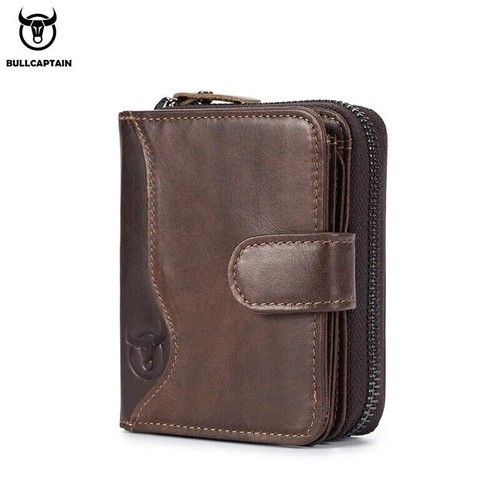 BULLCAPTAIN Genuine Leather RFID Mens Wallet Credit Card ID Holder Zipper Purse - Afbeelding 6 van 16