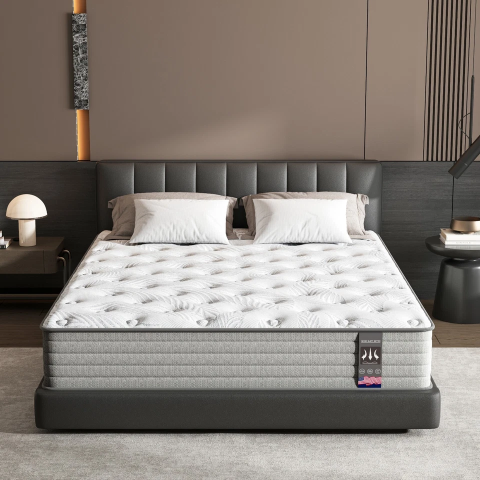 Colchón híbrido de espuma viscoelástica de gel tamaño king completo doble de 12", colchón en una caja Foto 3 de 4