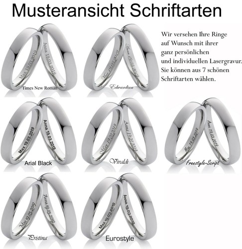 Eheringe Verlobungsringe Trauringe aus Edelstahl mit Zirkonia Ringe Gravur H012 - Bild 3 von 5
