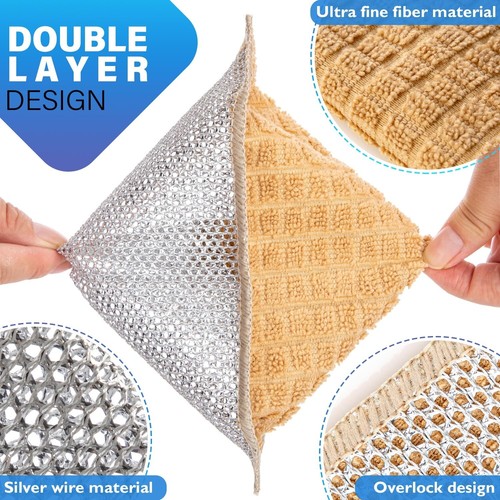Steel Wool Scrubber Microfiber Cleaning Cloth Towel Rag 6PCS 8"x8" New Upgrad... - Picture 3 of 6