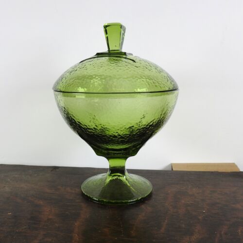 Vintge Hazel Atlas Green Pebblestone Footed Compote - Picture 2 of 8