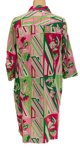TALBOTS Woman Petites Pink+Green Print Button Front Shirt Dress - Sz 16 Stretch! - Picture 8 of 12