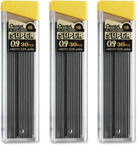 Pentel Super Hi-Polymer Refill Leads, HB, 60mm Long, 30 Leads/Tube, 3 Tubes - Picture 4 of 5
