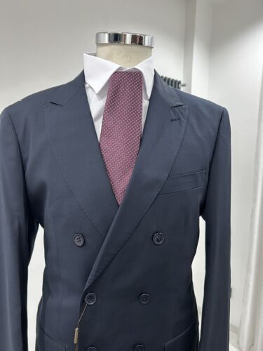 ABITO UOMO DOPPIO PETTO BLU TG 46 48 50 52 54 56 58 60 FRESCO LANA MADE IN ITALY - Imagen 6 de 13