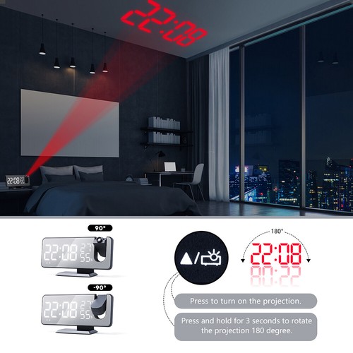 Digital Projector Projection Snooze Dual Alarm Clock FM Radio Timer USB 7.5" LED - Picture 7 of 19