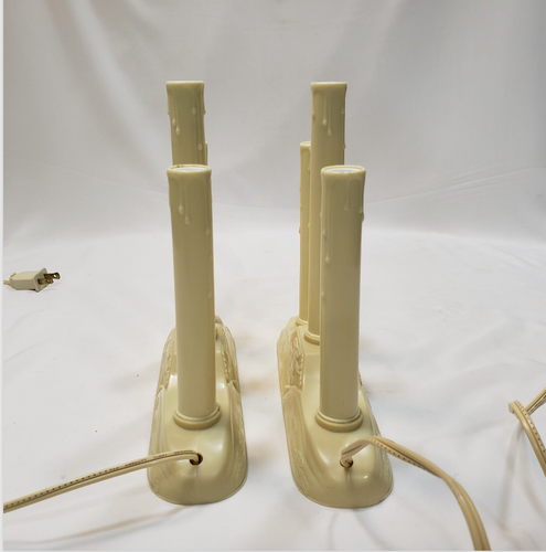 Vintage Christmas Window Candles Electric 4pc Cream Plastic Drip Singles Triples - Picture 19 of 24