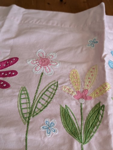 Pottery Barn Kids Valance Set Of 2 Daisy Garden Green Pink 43" Pole Curtains - Picture 7 of 18
