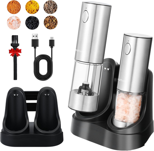 Electric Salt and Pepper Grinder Set with Charging Base Stainless Steel Capacity