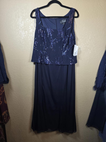 Damen wadenlanges angedeutetes Sakko Kleid mit Knopfleiste, marineblau Pailletten, 14 - Bild 2 von 4