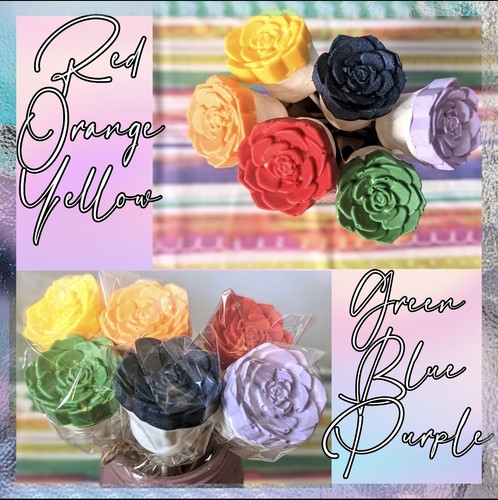 Half Dozen Rainbow White Chocolate Roses In A Black Gift Box With Gold Polkadots - Picture 2 of 9