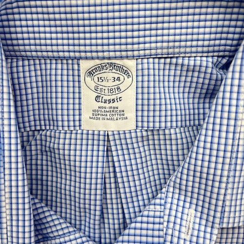 Brooks Brothers klassisches bügelfreies Hemd 15,5x34 blau kariert Supima Baumwolle - Bild 2 von 8
