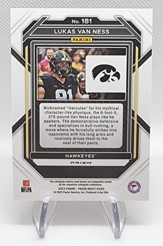 Tarjeta de novato Lukas Van Ness - 2023 Panini Prizm Draft Picks rojo hielo prizm radiocontrol #181 - Imagen 2 de 2