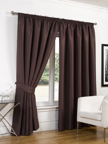 Pencil Pleat Thermal Blackout Curtains Pair Ready made with 2 FREE Tie Back - Picture 30 of 50