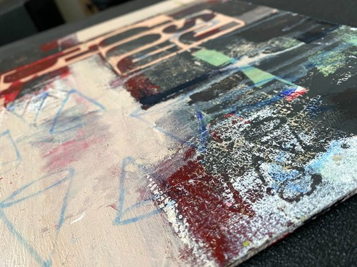 Original Mixed Media Abstract Art, Linoleum Tile Series 12”x 12” Signed - Picture 3 of 13