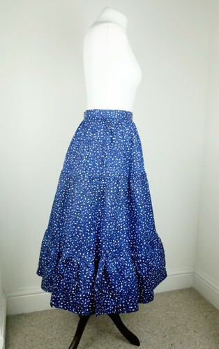 Falda escalonada VINTAGE / RETRO - Falda oscilante estampada azul y blanco W28"" L30"" en muy buen estado - Imagen 3 de 10