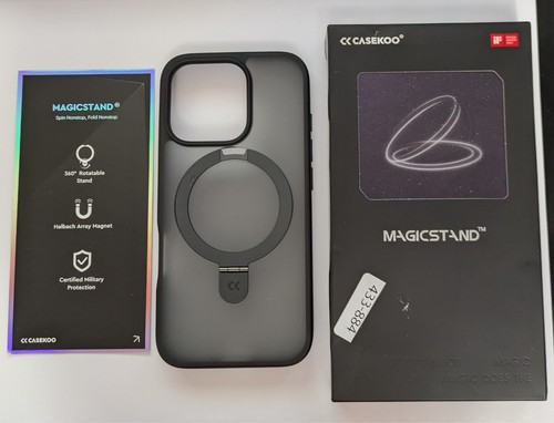 Custodia iPhone 16 Pro CASEKOO 6,3" nera con supporto anello magnetico antiurto sottile - Foto 2 di 3
