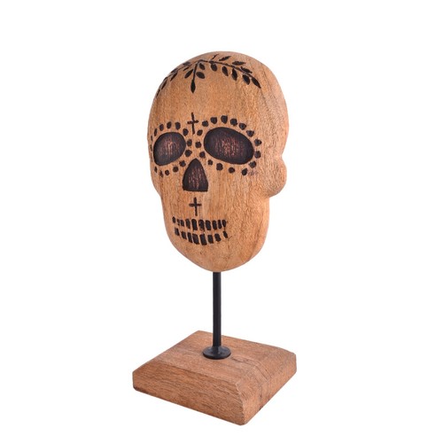 Small SKULL Wooden/Iron Stand Indoor Table Decor for Home Office Ornament Craft - Picture 5 of 7