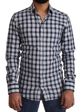 DOLCE & GABBANA Shirt GOLD Blue White Check Cotton Slim Fit  38 / US15 / XS $700