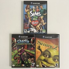 Gamecube Game Bundle of 3 (Shrek 2, Sims 2 Pets & Charlie Chocolate) CIB Tested