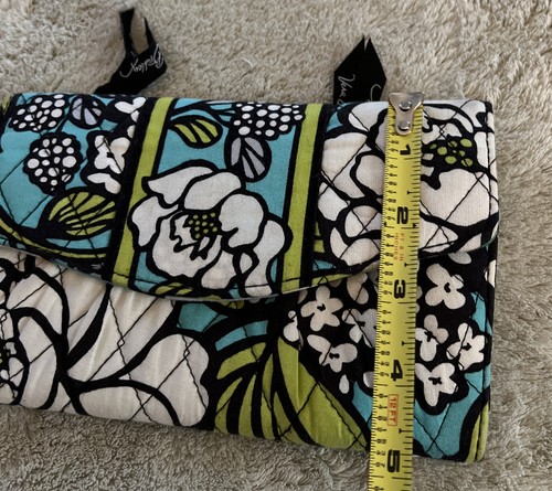 Vera Bradley Womens Trifold Wallet Teal Green White Black Snap Closure 8x5 - Picture 9 of 9
