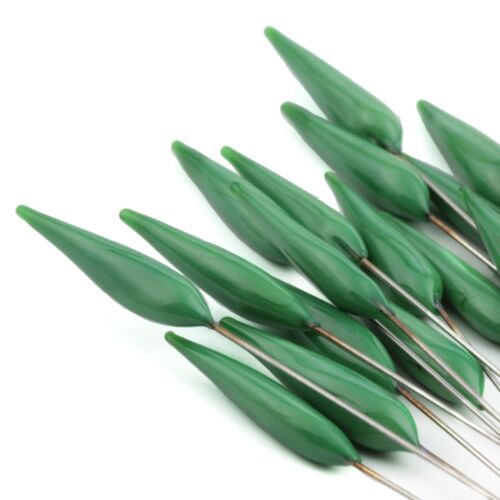 Czech lampwork green teardrop earring pendant headpin glass bead 1 piece - Picture 2 of 4
