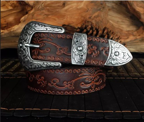 Vintage Genuine Leather Men Belt Cowhide Punk Metal Buckle Cowboy Western Belts~ - Picture 11 of 17