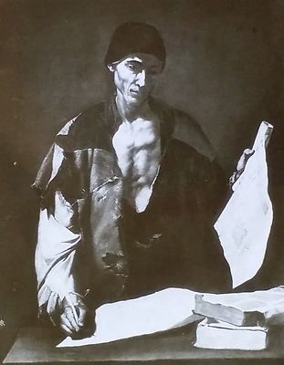 ''A Philosopher'', Jusepe de Ribera, Prado Museum, Spain,Magic Lantern Glass Slide