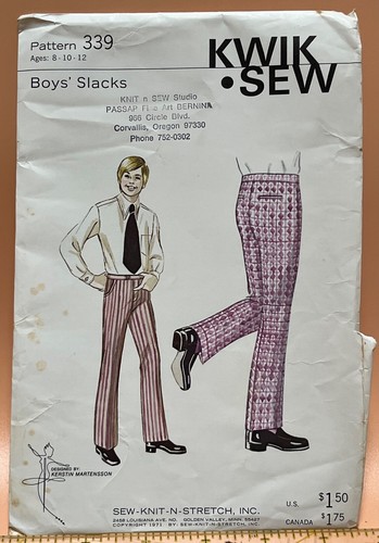 HTF Vintage Kwik Sew Pattern #339 Boys Slacks Pants 8 10 12 UNCUT FF - Bild 2 von 4