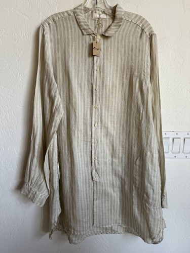 CP Shades Womens Linen Cecelia Tunic Shirt Dress Button Up Pocket Sz L $194!