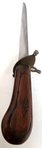 Antique Hand Carved Wood and Brass Meat Carving Set Knife/Fork Made In India - Picture 7 of 11
