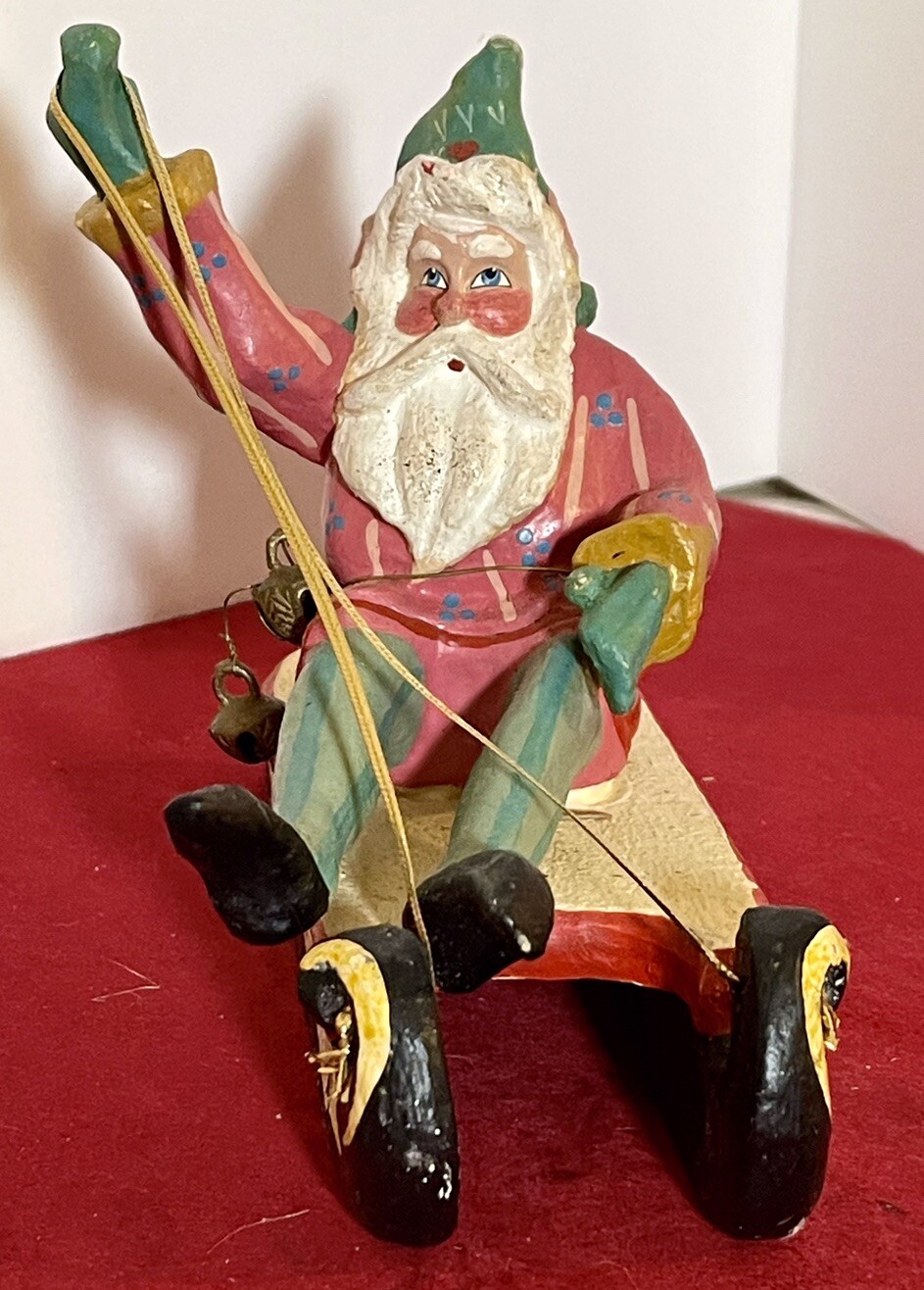House of Hatten Vintage Santa Claus Driving Sleigh Christmas Ornament 1988-image