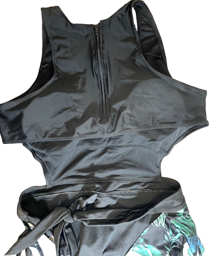 SHESHOW Womens size XXL Black Hawaiian Print Cutout 1 Piece Bathing Suit NWT - Picture 4 of 12