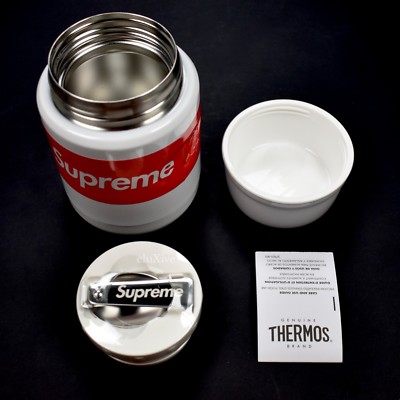 NWT Supreme x Thermos Red Box Logo White Enamel Metal Food Jar