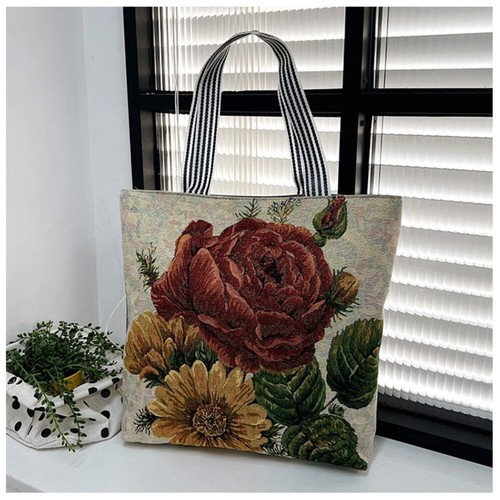 Canvas Retro Handbags Large Hand Carry Bag Floral Print Shoulder Bag - Picture 20 of 22