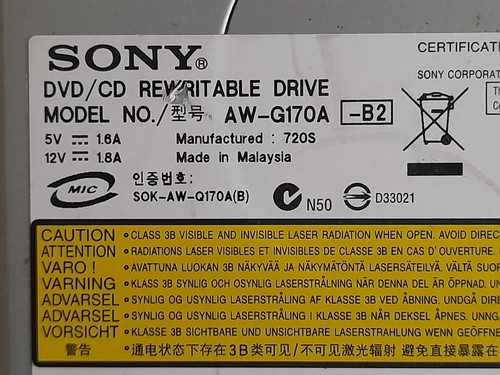 Genuine Sony AW-G170A 18x18x12 Dual Layer DVD±RW IDE DVD/CD Rewritable - Picture 3 of 4