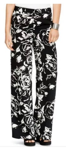Lauren Ralph Lauren Black Pearl Floral Print Wide Leg Pants Womens Size 4 (1635)