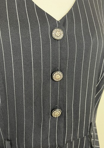 Vtg Sz 16 Black White Pinstripe Dress 90s Career Sleeveless Button Front Jumper - Picture 3 of 8