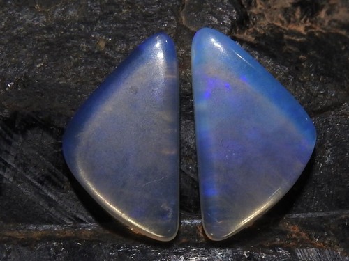 Australian Opal Multi Fire Smooth Fancy Shape Matched Pair 15X8X2MM/Handmade - Picture 8 of 9